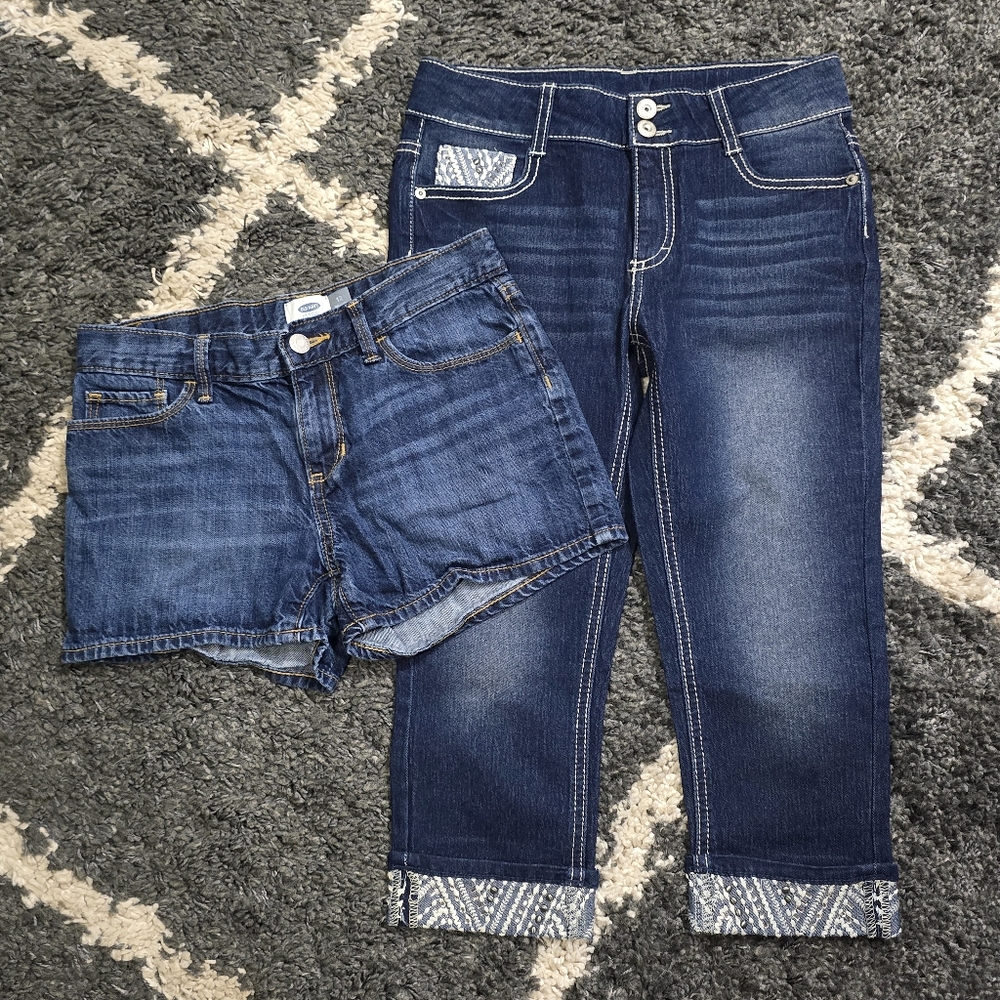 Girl's Lot Of 2 Bottoms Old Navy Shorts Faded Glory Embellished Capris Size 12
